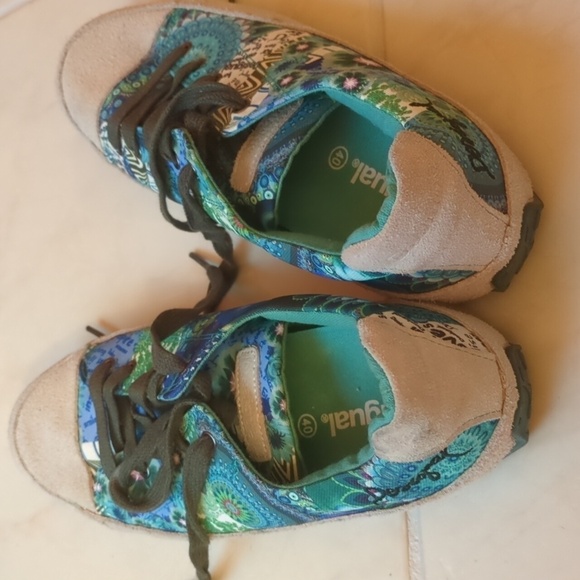 Desigual Lola suede canvas multicolor turquoise flat street wear sneakers US 9 - Picture 4 of 9